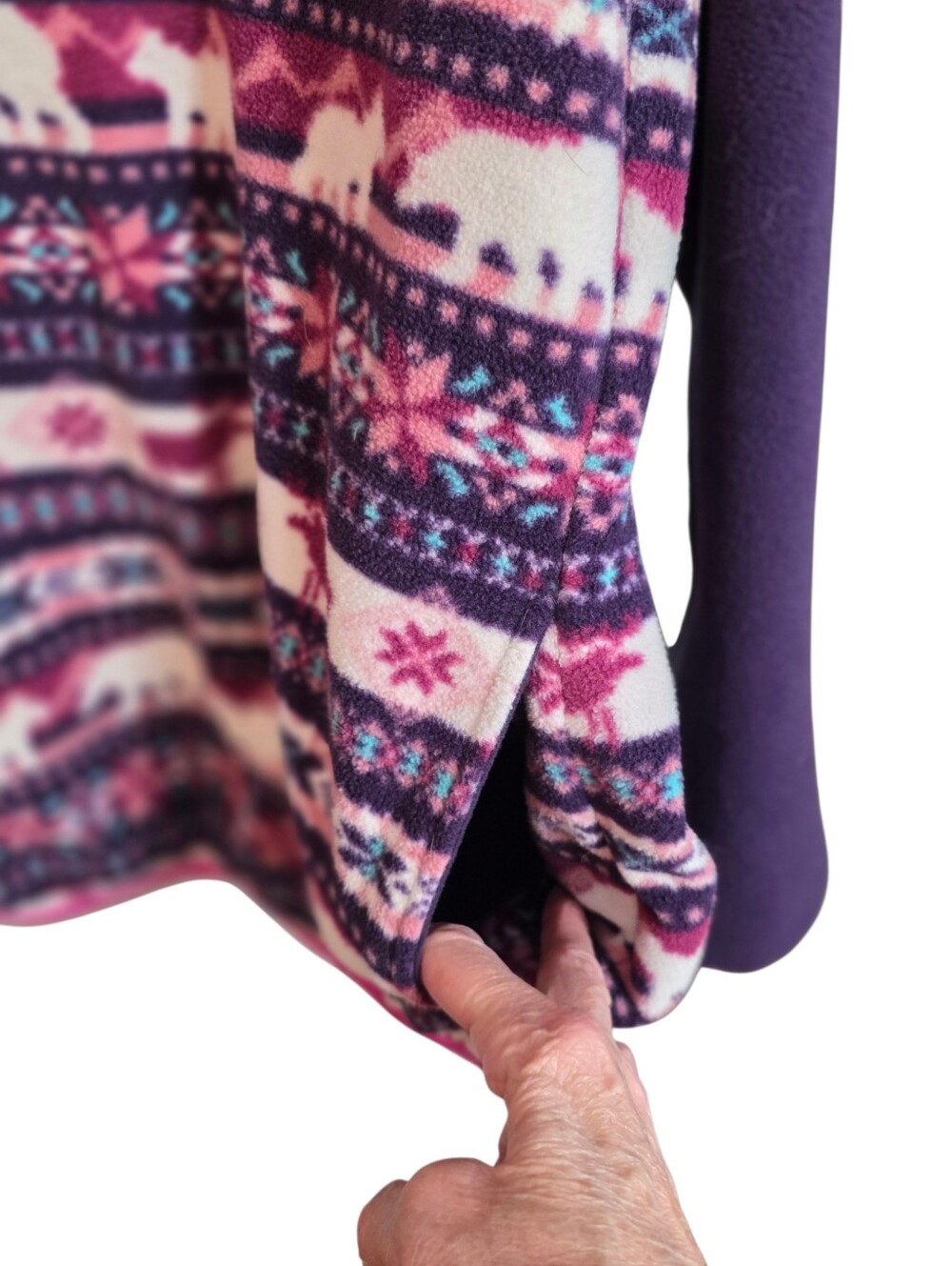 Lands’ End Women’s XL Purple Fleece Fair Isle Reindeer Snap Pullover - Picture 7 of 14